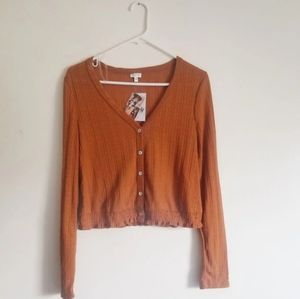 NEW Macy's Self Esteem Brown Rib-Knit Cardigan Top